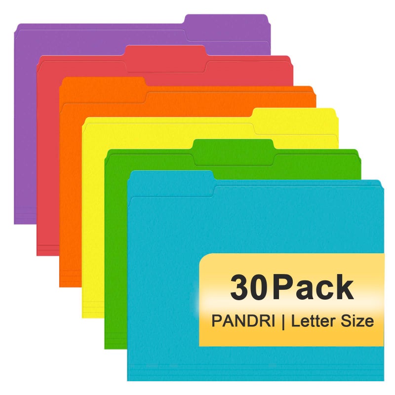 PANDRI File Folder, PANDRI 30 Pack Colored File Folder, 1/3 Cut Tabs, Letter Size, Assorted 6 Colors Filing Folder for Office School Business - Image 1