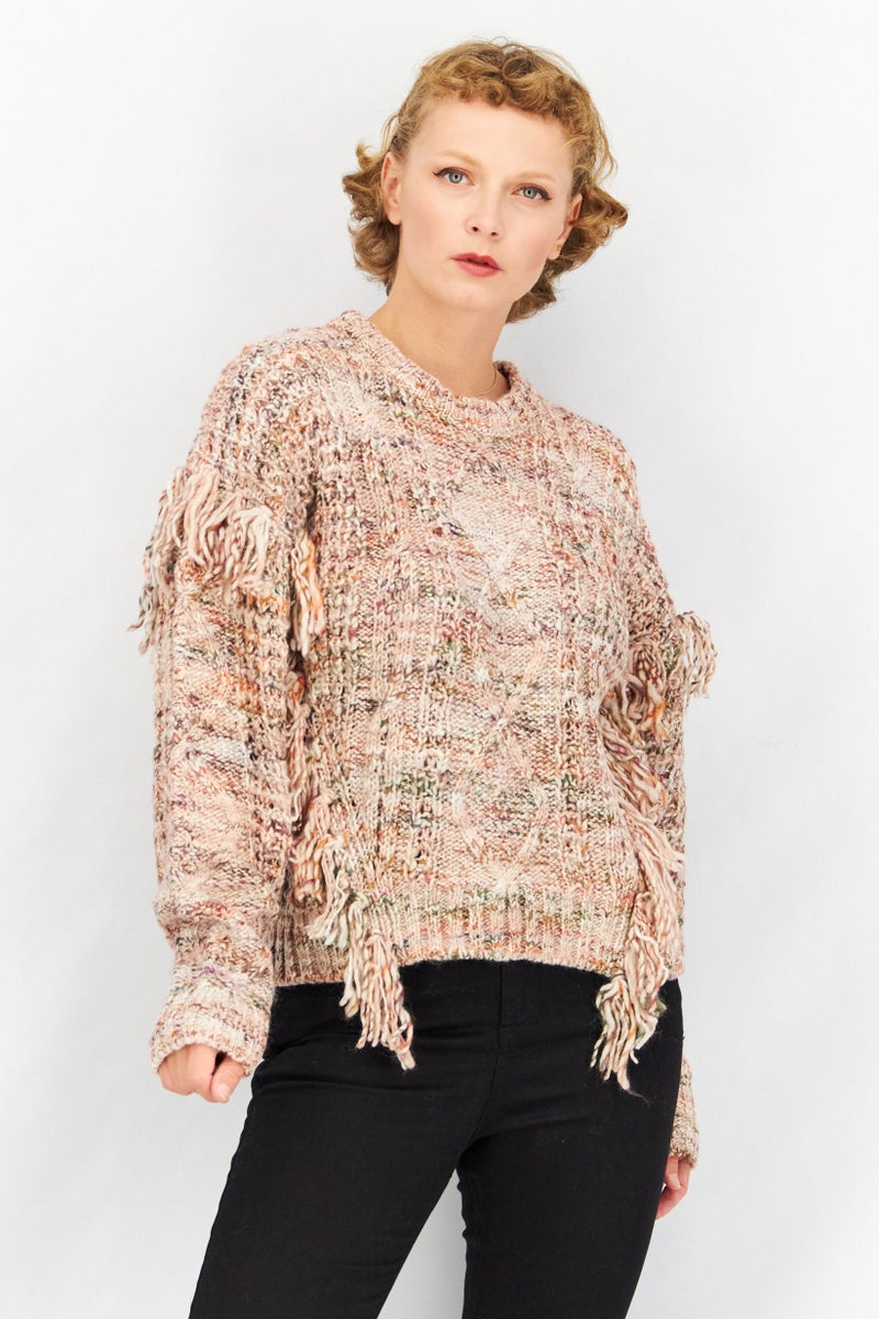 joie Women Crew Neck Textured Long Sleeve Sweater, Light Pink - Image 1