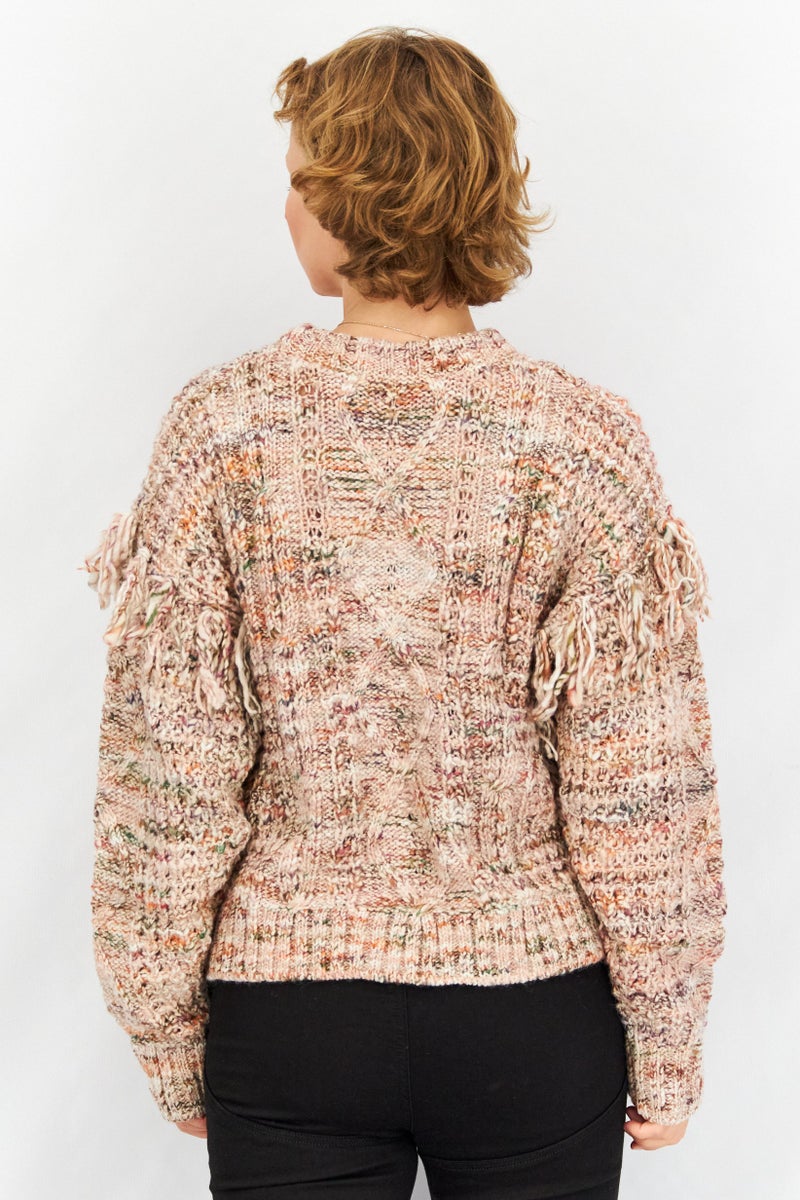 joie Women Crew Neck Textured Long Sleeve Sweater, Light Pink - Image 3