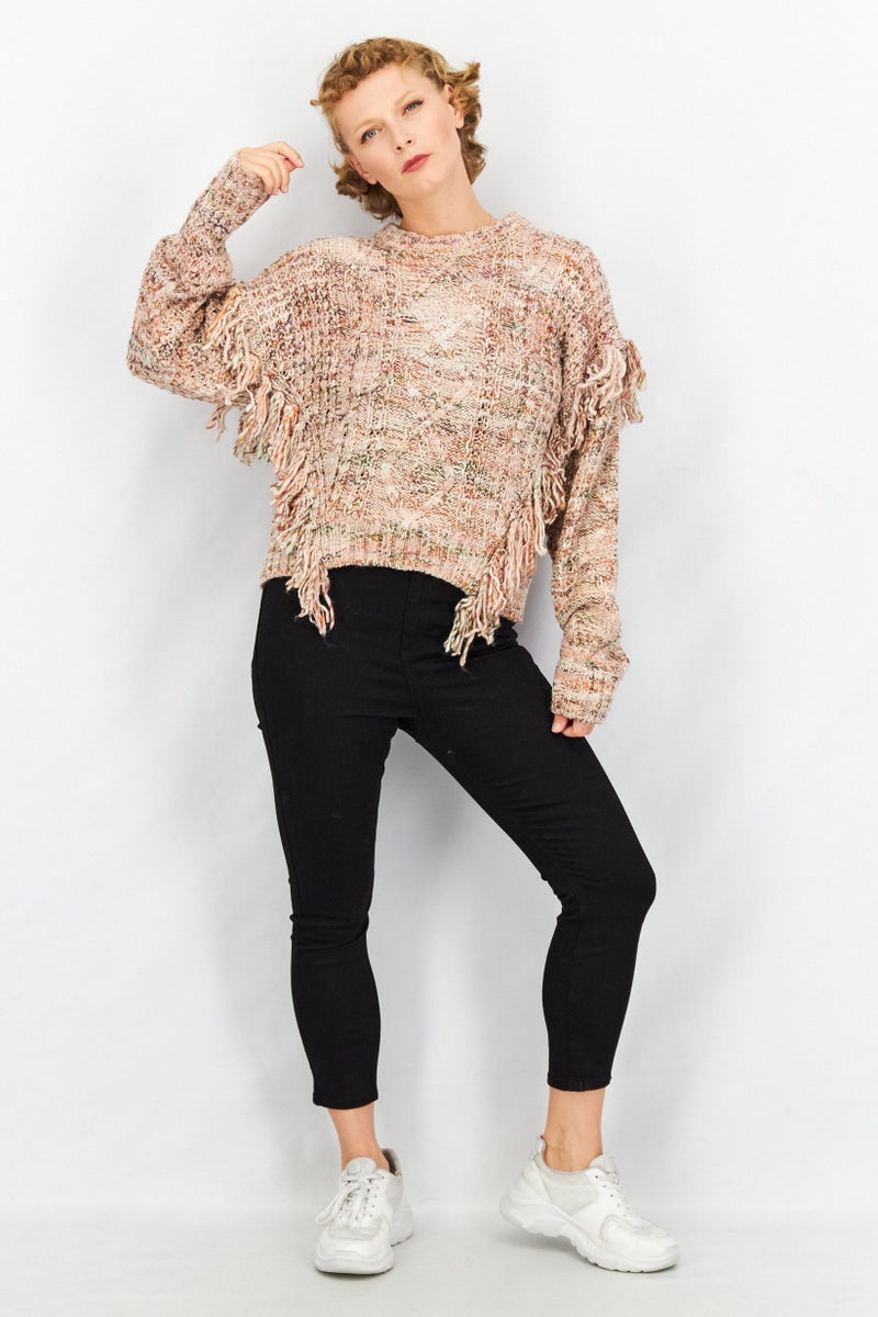 joie Women Crew Neck Textured Long Sleeve Sweater, Light Pink - Image 4