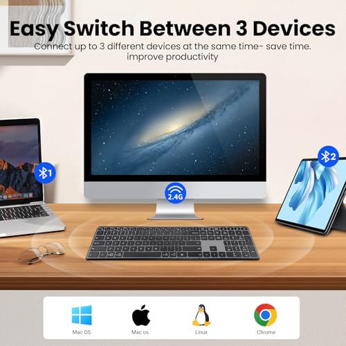 Bnnwa K925 Wireless Bluetooth Keyboard, Full Size with Number Pad, Quiet Typing, Multi-Device Connection for Windows/PC/Laptop/Phone - Image 4