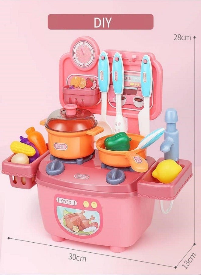 Kitchen Dream Kitchen Mini High-End Kitchen Cooking Toy Set with Water Spray Nozzle, Size 30*28*13cm, Pink for Kids - Image 2