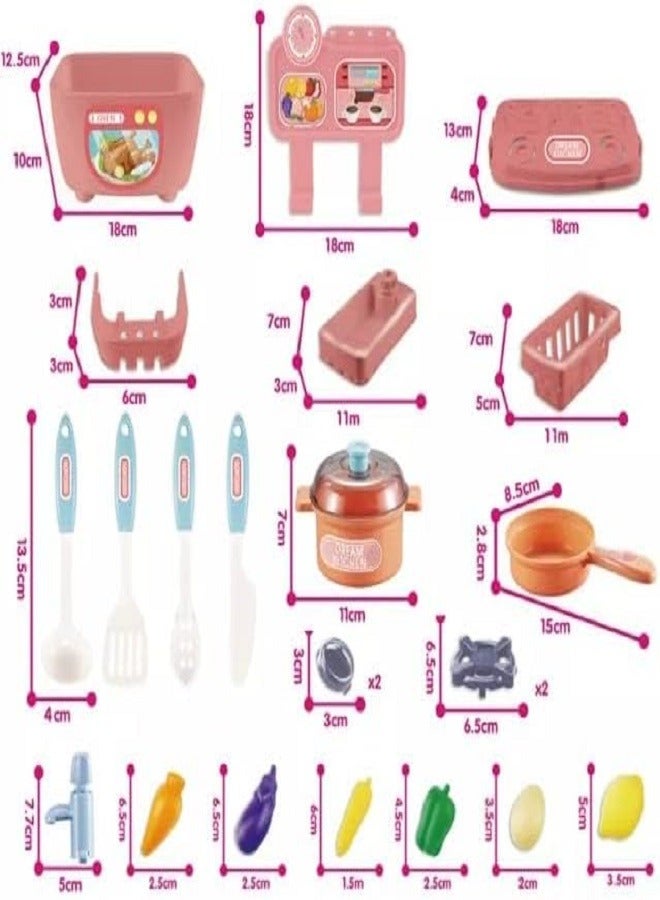 Kitchen Dream Kitchen Mini High-End Kitchen Cooking Toy Set with Water Spray Nozzle, Size 30*28*13cm, Pink for Kids - Image 4