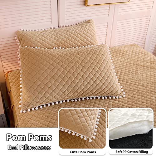 LIFEREVO Luxury Plush Shaggy Duvet Cover Set, Soft Velvet Fluffy Furry Duvet Cover Set(1 Faux Fur Fuzzy Comforter Cover + 2 Pom Poms Pillow Cases) Solid Bedding Set, Zipper Closure(Full/Queen, Camel) - Image 2