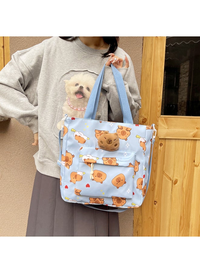 Shoulder Bag Student Tutor Bag Girl's Large Capacity Shoulder Bag Cartoon Student Tote Bag Capybara Women's Bag-Color:Brown - Image 2