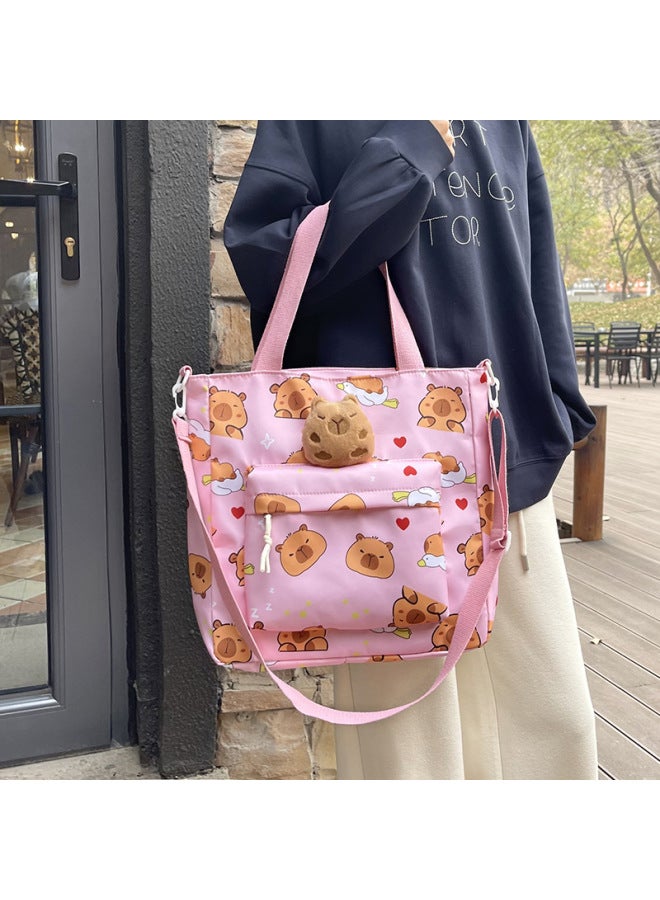 Shoulder Bag Student Tutor Bag Girl's Large Capacity Shoulder Bag Cartoon Student Tote Bag Capybara Women's Bag-Color:Brown - Image 3