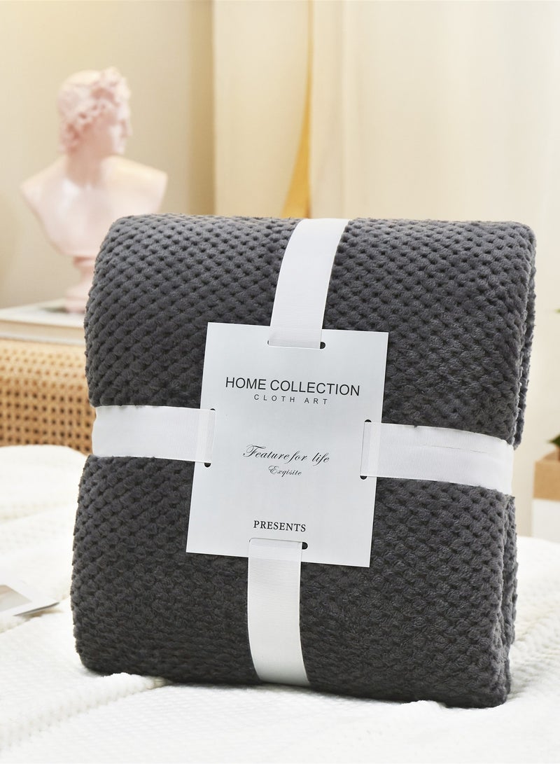 Loquat Solid Color Pineapple Check Blanket Sofa Blanket Coral Velvet Blanket Flannel Blanket Nap Blanket Dark Grey 
