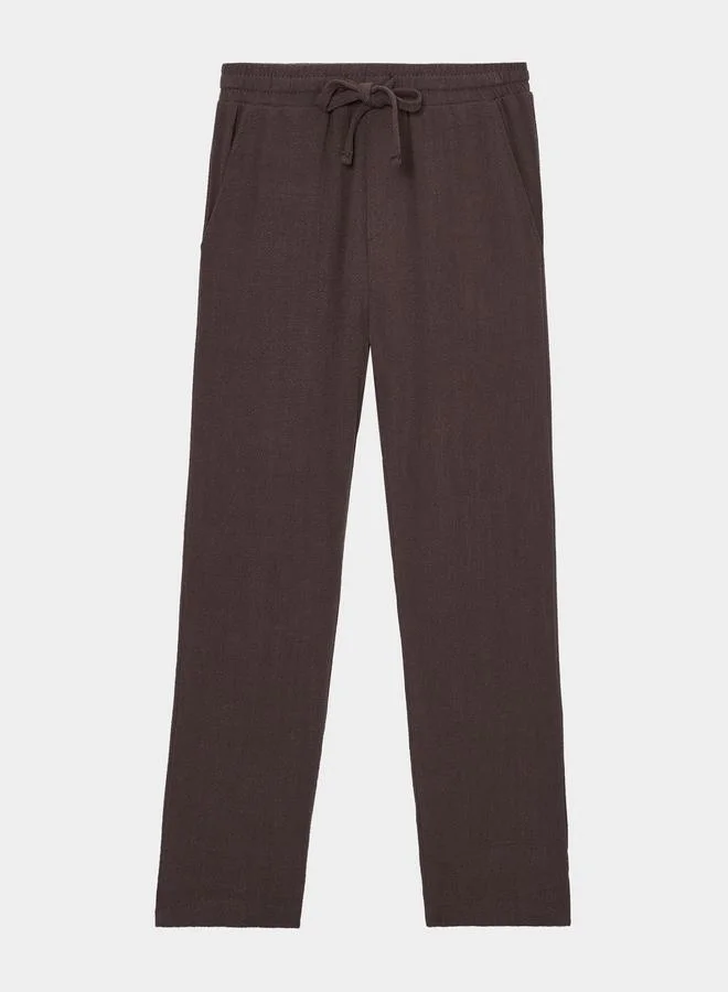 Styli Teen Boys Brown Linen Drawstring Pants