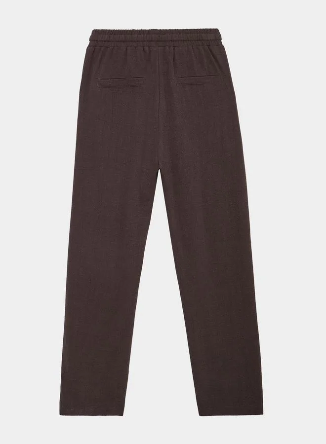 Styli Teen Boys Brown Linen Drawstring Pants