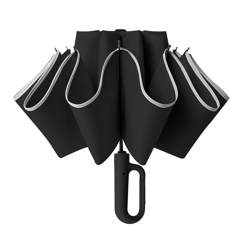 PRIME PICK مظلة سفر مدمجة مع شريط عاكس، مقاومة للرياح وحماية من الأشعة فوق البنفسجية، مقبض مضاد للانزلاق خفيف الوزن 95% حجب للأشعة فوق البنفسجية للرجال والنساء والأطفال مثالية للحماية من المطر والشمس - Image 1