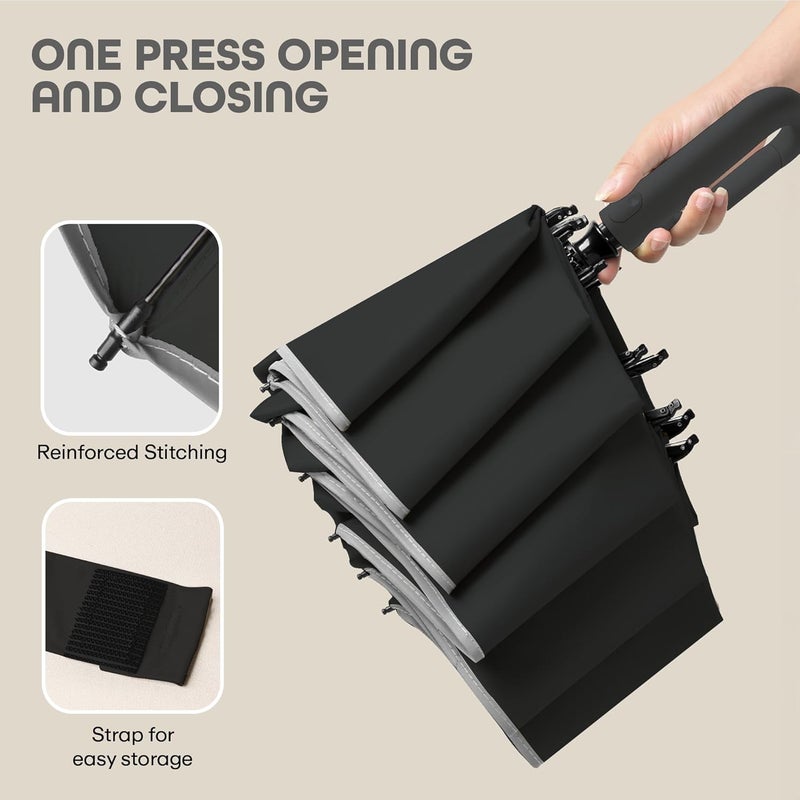 PRIME PICK مظلة سفر مدمجة مع شريط عاكس، مقاومة للرياح وحماية من الأشعة فوق البنفسجية، مقبض مضاد للانزلاق خفيف الوزن 95% حجب للأشعة فوق البنفسجية للرجال والنساء والأطفال مثالية للحماية من المطر والشمس - Image 3