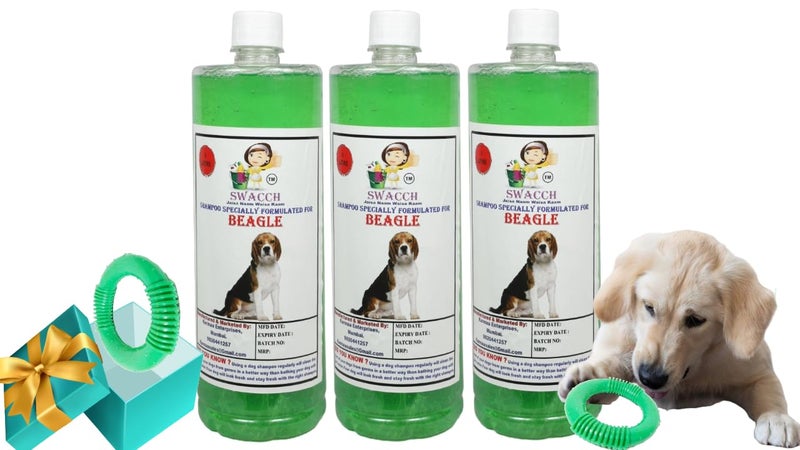 swacch Shampoo | Puppy Safe Shampoo | PH Balanced | Beagle Dog Shampoo 1 Litre Pack of 3 Neem Alovera + | O PVC Ring Rubber Chew Toy | Teething Chew Toy I Dental Teething I Durable I Combo Pack - Image 1
