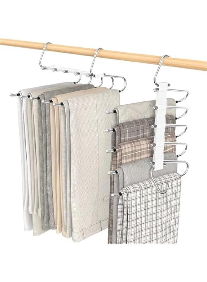 TRASSLE 2 Pack Pants Hangers Space Saving, Anti-Slip Multi-Functional Pants Rack, Thickened Stainless Steel Tube, Two Hanging Modes Suitable for Jeans Trousers Skirts Scarf - Image 1