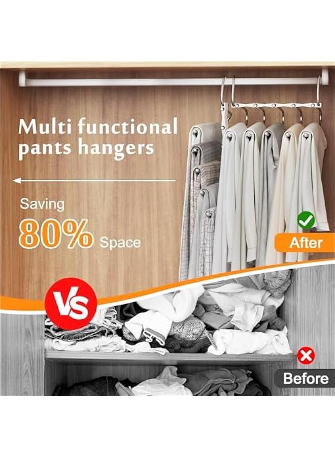 TRASSLE 2 Pack Pants Hangers Space Saving, Anti-Slip Multi-Functional Pants Rack, Thickened Stainless Steel Tube, Two Hanging Modes Suitable for Jeans Trousers Skirts Scarf - Image 3