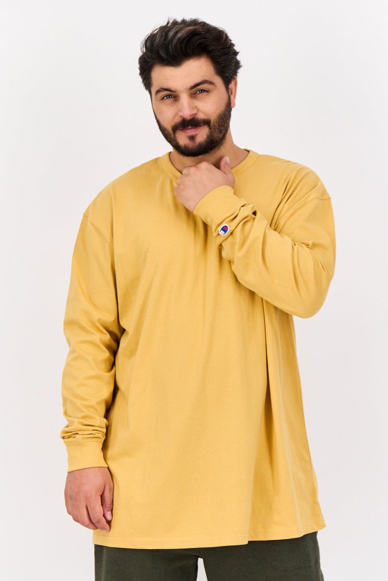 Champion Men Sportswear Fit Embroidered Logo Long Sleeve Sweatshirt, Mustard - Image 1