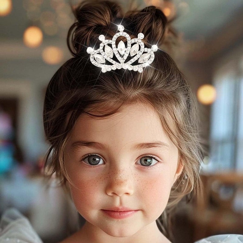 Yean تيارا يان ميني فضي مشط تيارا صغير تاج مشط مزين بالأحجار الكريمة للفتيات (فضي) - Image 5