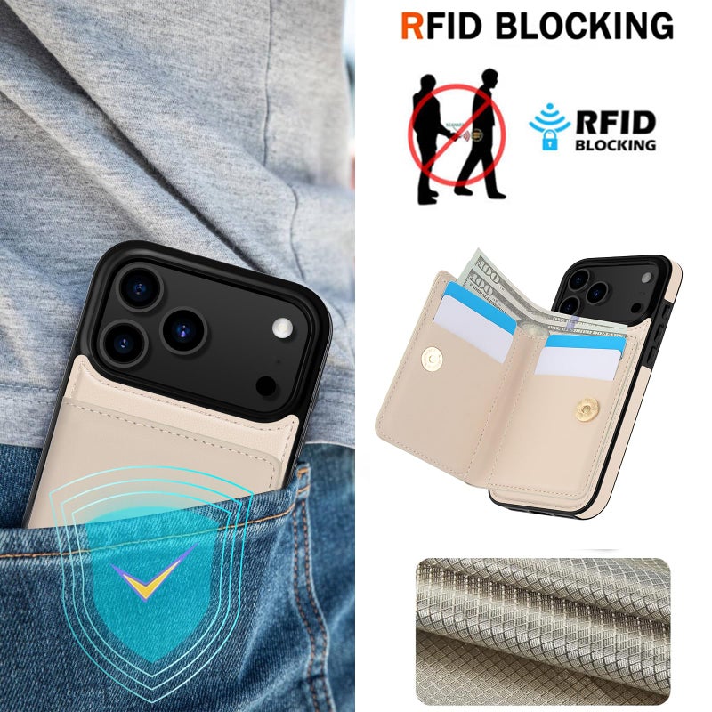 LOHASIC for iPhone 17 Pro Case Wallet with Card Holder, 360Â° Rotation Ring, RFID Blocking, 5 Card Slots, PU Leather 6.3" Cover for Apple 17 Pro Men Women, Beige - Image 3