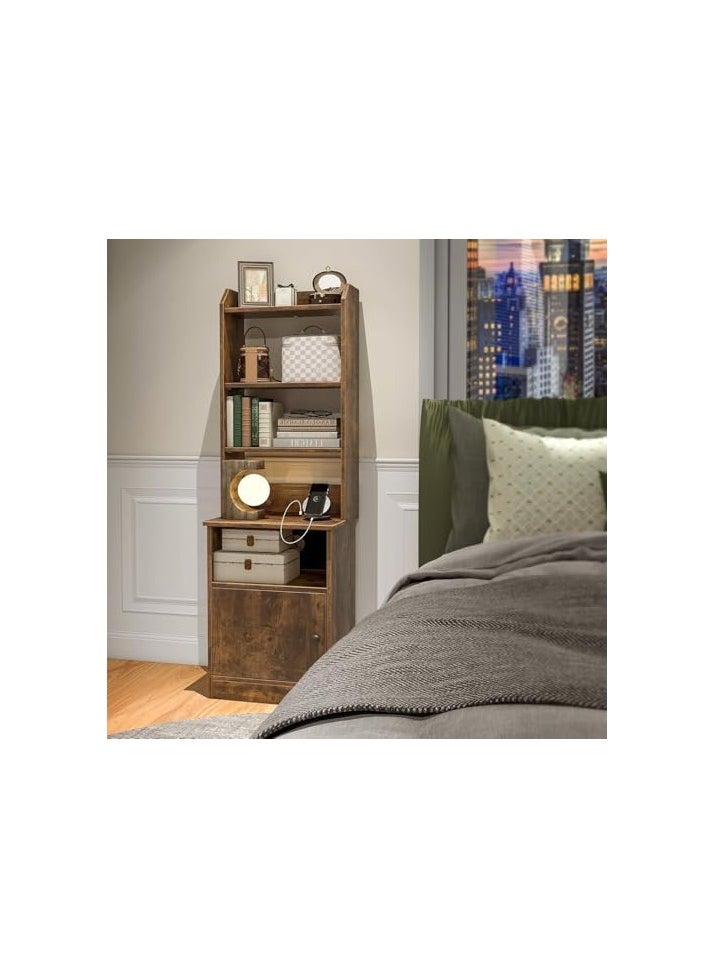 SS SS Tech Nightstand with Adjustable Shelves and Outlet Station - Bedside Table with Storage Cabinet  - Image 2