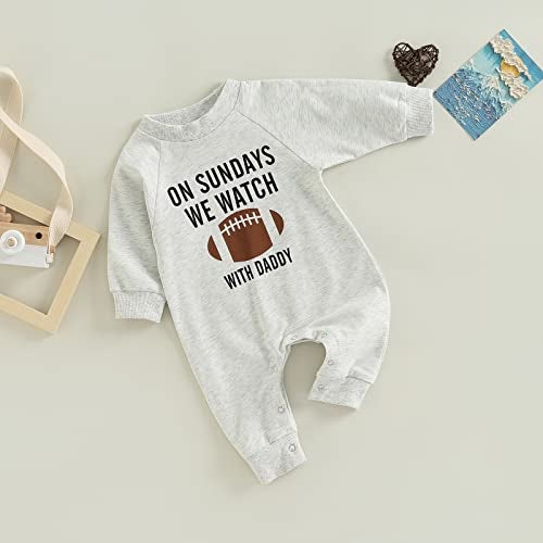 Honganda Infant Baby Boys Girls Football Season Jumpsuit Watch Football with Daddy Funny Romper Playsuit Sweatshirt (with Daddy, 3-6 Months) - Image 2