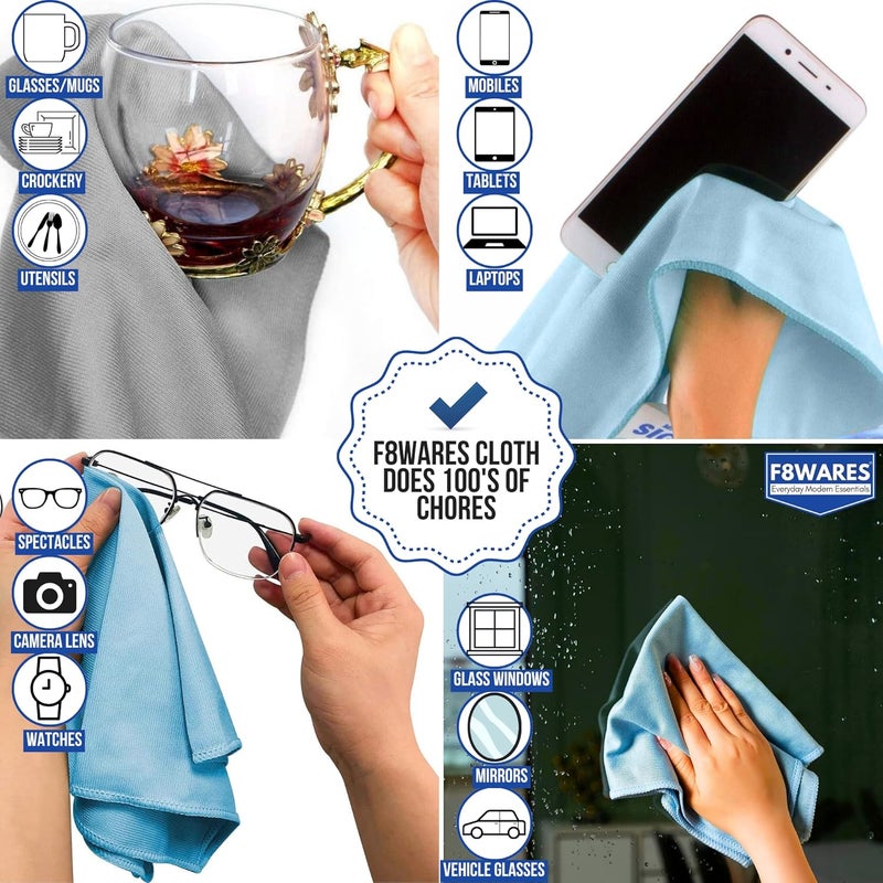 F8WARES فوط تنظيف الزجاج F8WARES 5PK للنوافذ واللابتوب والسيارة قماش ميكروفايبر أزرق 250 tc - Image 3