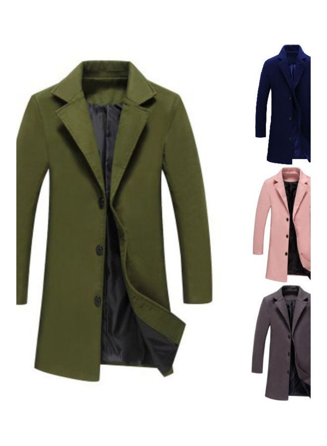 Solid Woolen Overcoat Navy Blue - Image 2