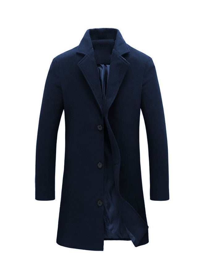Solid Woolen Overcoat Navy Blue - Image 1