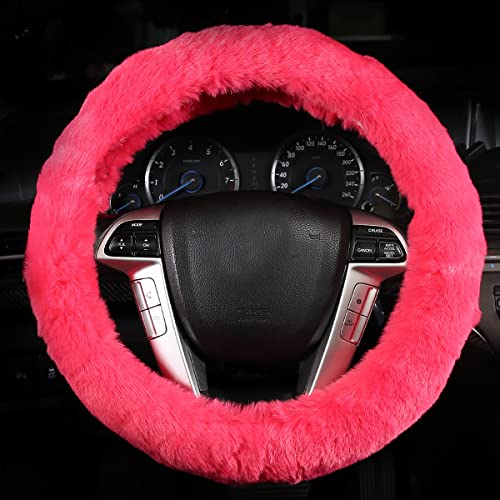 Cxtiy Car Steering Wheel Cover with Handbrake Cover & Gear Shift Cover CXTIY Fashion Steering Wheel Wrap Faux Wool Fluffy Soft and Warm in Winter Diameter 14.96" X 14.96" 3 Pcs 1 Set Fit Most of Car (Pink) - Image 3