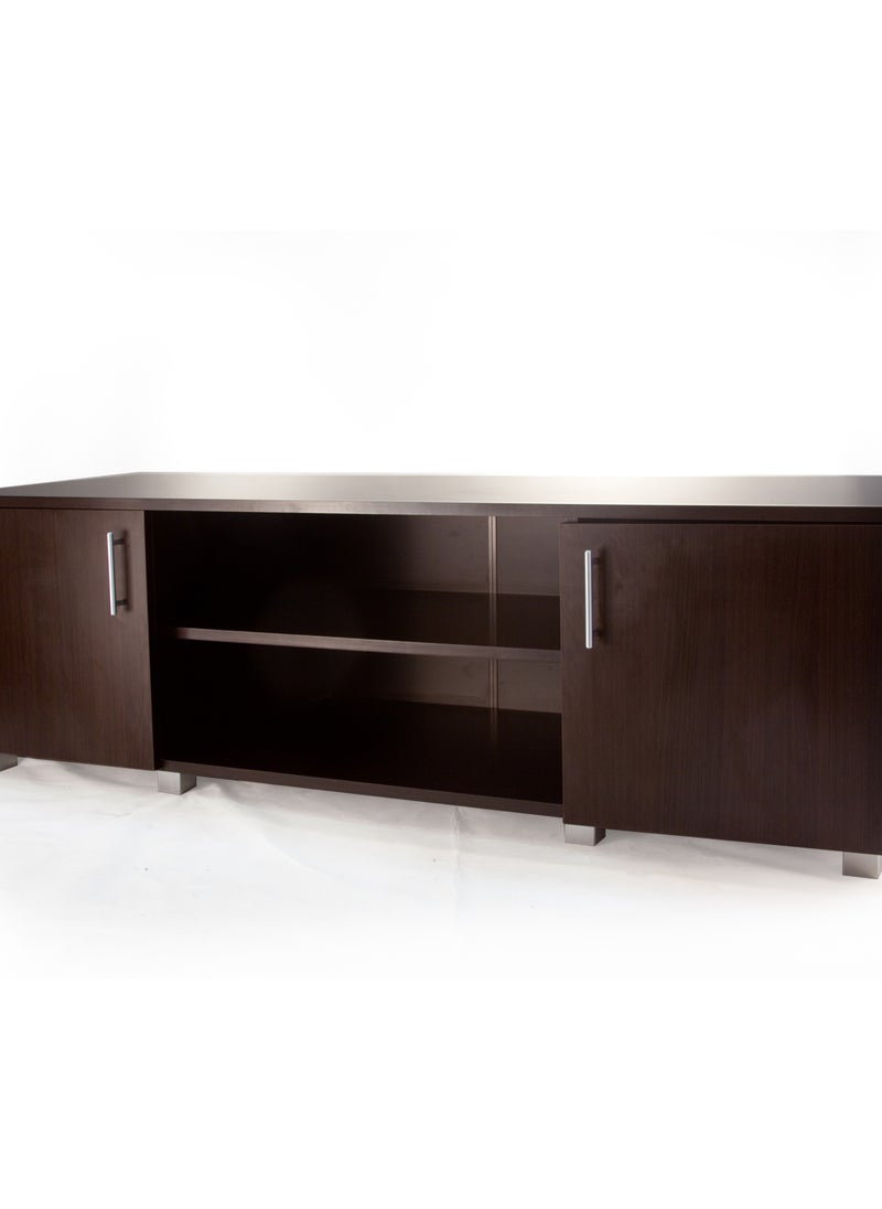 سمارت فرنتشر وحدة تلفزيون مع رفوف + 2 باب جانبي MDF بني 160L x 48H x 40W.  - Image 2