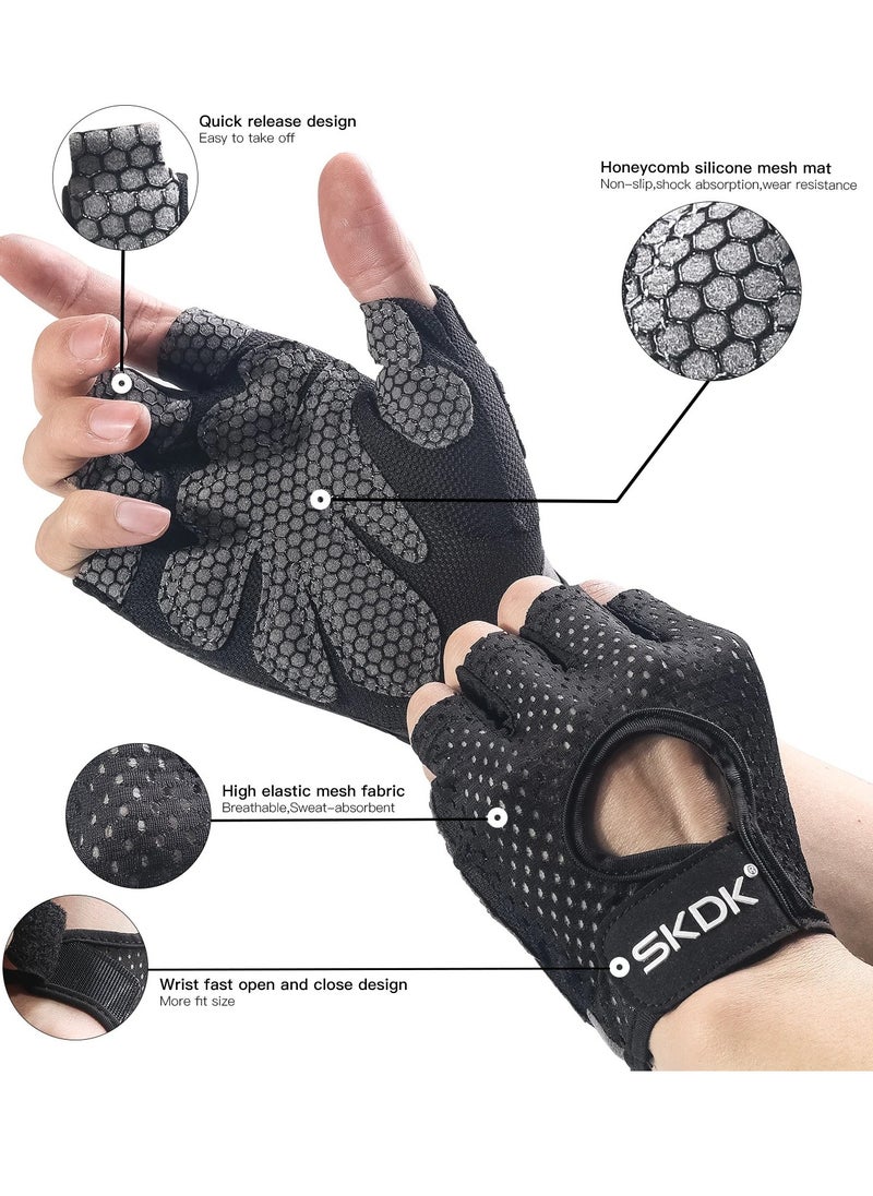 SKDK Breathable Exercise Gloves, Flexible Anti Slip Weight Lifting Gloves With Shock Absorbing Foam Pad Palm, Hollow Silicone Palm Training Gloves For Cycling, Bodybuilding, Gym Workout, (Size XL, Black)  - Image 2