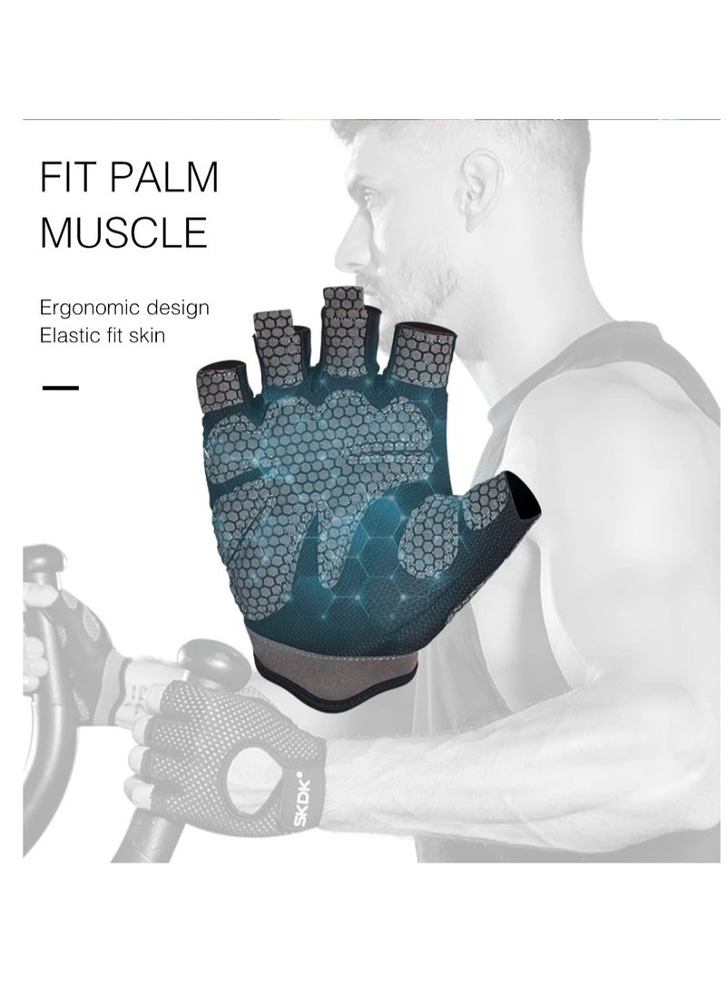 SKDK Breathable Exercise Gloves, Flexible Anti Slip Weight Lifting Gloves With Shock Absorbing Foam Pad Palm, Hollow Silicone Palm Training Gloves For Cycling, Bodybuilding, Gym Workout, (Size XL, Black)  - Image 3