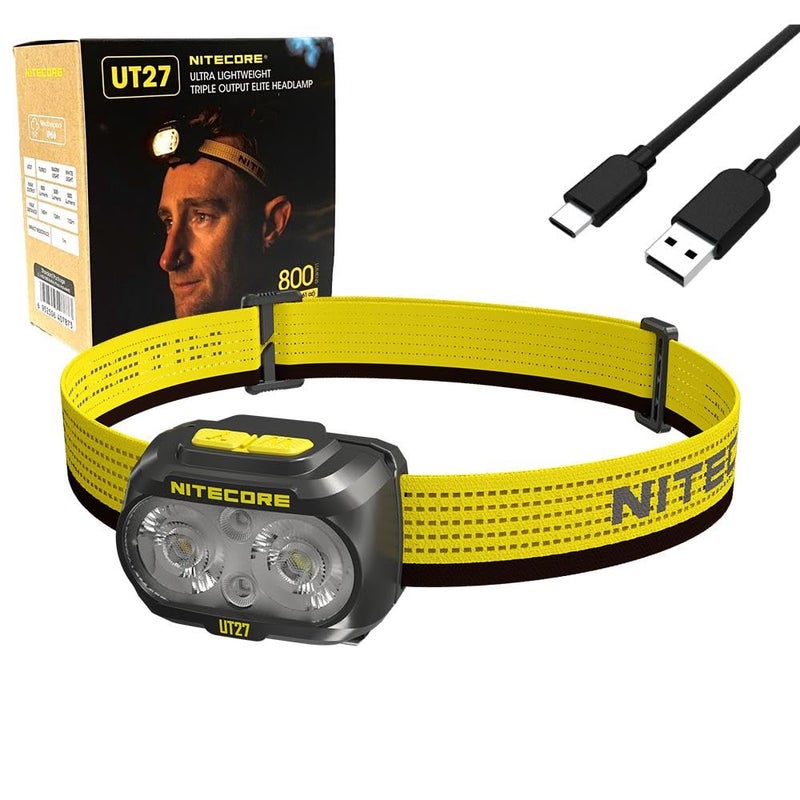 Nitecore UT27 800L Ultra Lightweight Triple Output Headlamp 800 Lumens wEcoSensa USBC charging cable