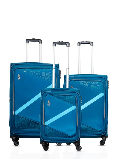 Skybags Set of 3 Luggage | Spotlight 4W Str (E) | Polyester Soft Sided 360° 4 Wheels Spinner Trolleys- Cabin-20 Inch| Medium-24Inch| Large- 28 Inch| Blue