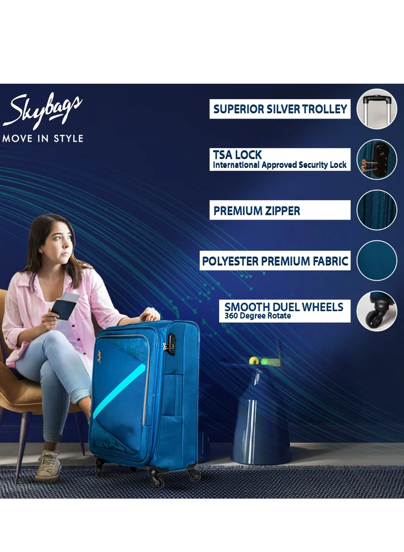 Skybags Set of 3 Luggage | Spotlight 4W Str (E) | Polyester Soft Sided 360° 4 Wheels Spinner Trolleys- Cabin-20 Inch| Medium-24Inch| Large- 28 Inch| Blue