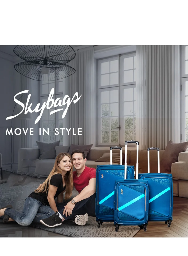 Skybags Set of 3 Luggage | Spotlight 4W Str (E) | Polyester Soft Sided 360° 4 Wheels Spinner Trolleys- Cabin-20 Inch| Medium-24Inch| Large- 28 Inch| Blue
