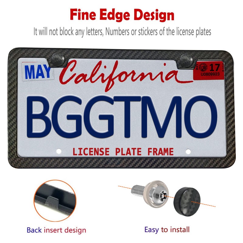 BGGTMO License Plate Frame Carbon Fiber - Stainless Steel License Plate Frames Handmade Covering 100% Real Carbon Fiber | Stainless Steel Tamper Proof License Plate Screws | Slim Frame Qty 1 - Image 3