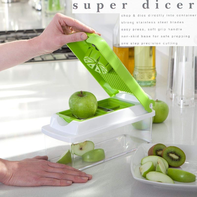 Purabelle Purabelle Plastic Vegetable Fruit Chipser Chopper Slicer Cutter with 11 Blades and Peeler Inside Green  - Image 4