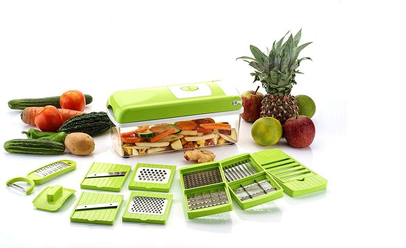 Purabelle Purabelle Plastic Vegetable Fruit Chipser Chopper Slicer Cutter with 11 Blades and Peeler Inside Green  - Image 2