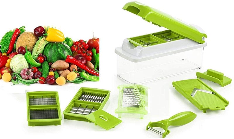 Purabelle Purabelle Plastic Vegetable Fruit Chipser Chopper Slicer Cutter with 11 Blades and Peeler Inside Green  - Image 5