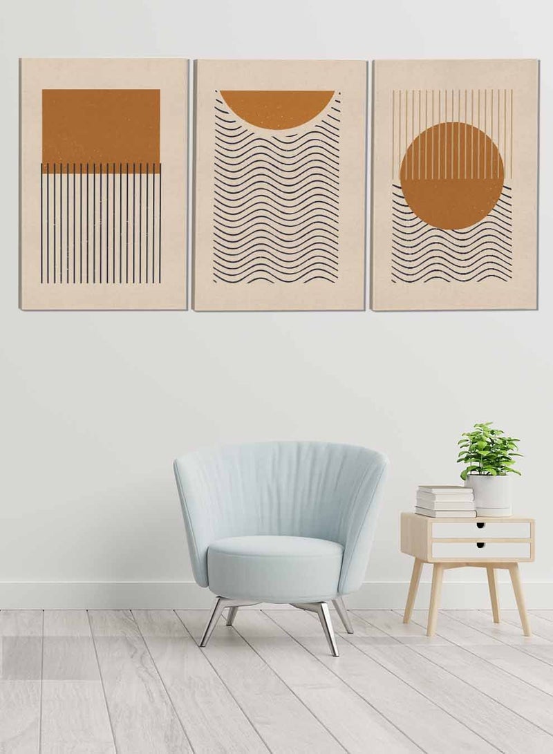 LOWHA Set Of 3 Framed Canvas Wall Arts Stretched Over Wooden Frame Aestheticism Line Abstract Paintings For Home Living Room Office Decor - Image 1