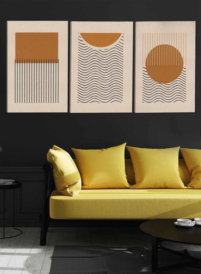 LOWHA Set Of 3 Framed Canvas Wall Arts Stretched Over Wooden Frame Aestheticism Line Abstract Paintings For Home Living Room Office Decor - Image 3