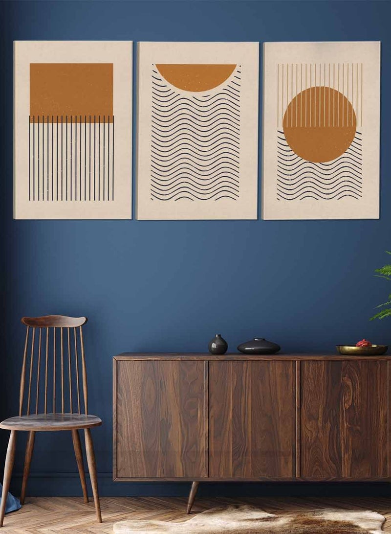 LOWHA Set Of 3 Framed Canvas Wall Arts Stretched Over Wooden Frame Aestheticism Line Abstract Paintings For Home Living Room Office Decor - Image 2