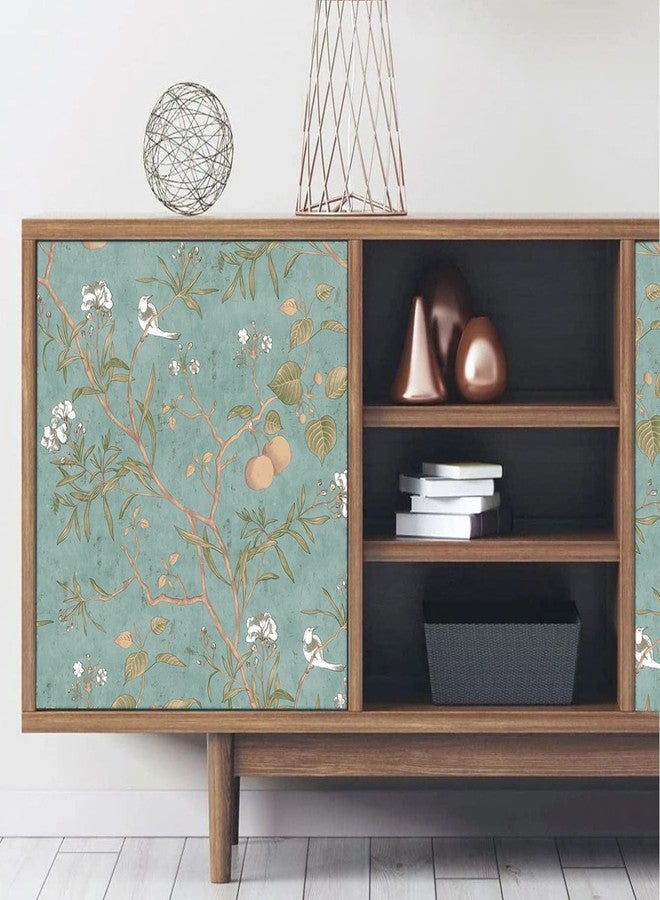 GLOW4U ورق جدران فينيل لاصق بتصميم طيور نباتية عتيقة من GLOW4U، مناسب للجدران والمطابخ والحمامات وغرف النوم والخزائن، ورق لاصق ذاتي اللصق بتصميم شجرة تفاح، مناسب للأرفف والأدراج والخزائن، مقاس 17.7 × 196 بوصة - Image 4