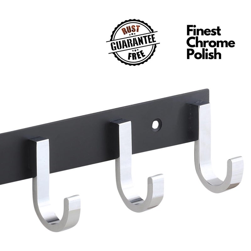 HingeMinds HingeMinds Aluminium Cloth Hanger for Wall Clothes Hook Hangers Door Mounted Bathroom Hooks for Hanging Towel Wall Mount Shirt Hangers Dress Holder Hooks 6 Pin Pack of 1 Black and Silver  - Image 4
