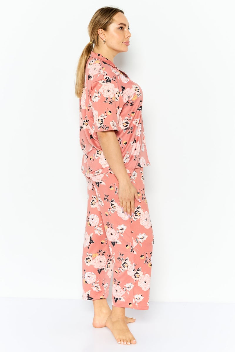 Jones New York Women 2 Pieces All Over Printed Pajamas Set, Brown  - Image 2
