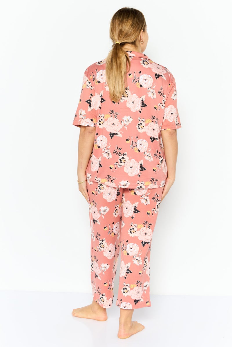 Jones New York Women 2 Pieces All Over Printed Pajamas Set, Brown  - Image 3