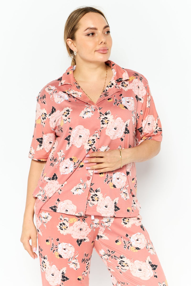 Jones New York Women 2 Pieces All Over Printed Pajamas Set, Brown  - Image 4