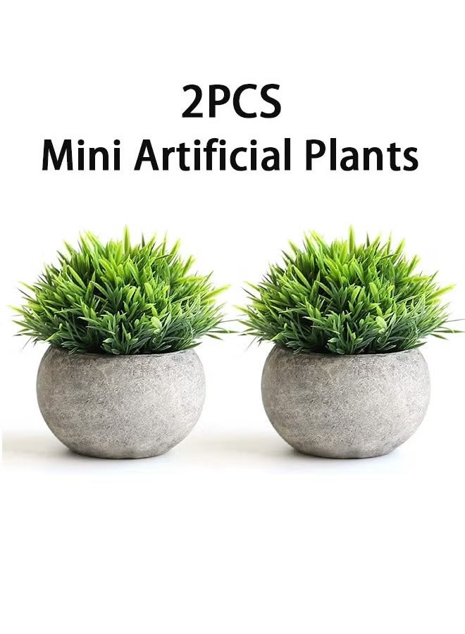 Mini Artificial Plants Set, 2 Pcs Small Fake Plants for Office Kitchen Bathroom Bedroom Mantle Shelf Living Room, Faux Plants in Pots Modern Farmhouse Plants Home Decor - Image 1