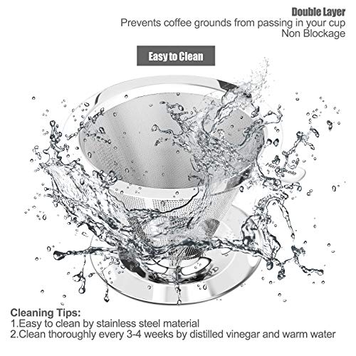 Hanlomele Pour Over Coffee Dripper, Paperless Reusable Coffee Filter, Pour Over Coffee Maker for Single Cup Brew, Double Mesh Design of Stainless Steel Cone Filter for Perfect Extraction (1-2 Cup) - Image 5
