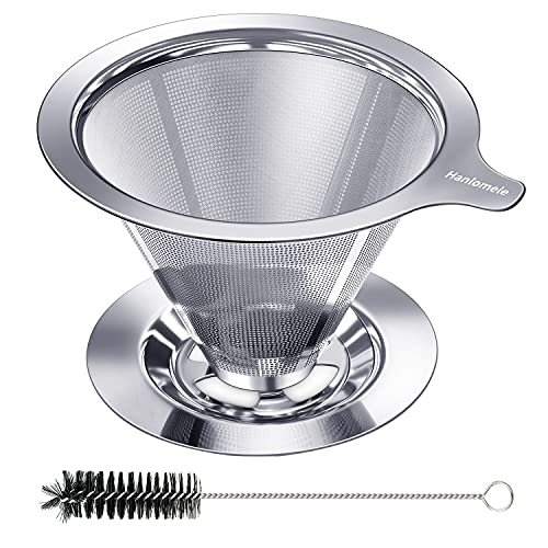 Hanlomele Pour Over Coffee Dripper, Paperless Reusable Coffee Filter, Pour Over Coffee Maker for Single Cup Brew, Double Mesh Design of Stainless Steel Cone Filter for Perfect Extraction (1-2 Cup) - Image 1