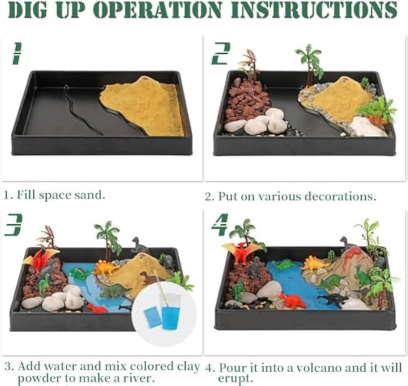 DIY Dinosaur Habitat Playset, 12 Dinosaur Figures + Volcano Experiment, Create, Explore & Learn About Jurassic Era with STEM Crafts for Kids, Birthday Gift for Boys Girls - Image 5